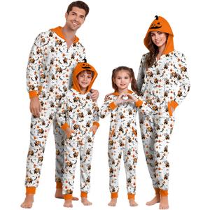 Christmas Family Pajamas Onesie Hooded Vacation Novelty Allover Pattern Sleepwear for Men Women Kids (Large, Halloween Pumpkin)