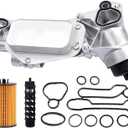 25199751 Aluminum Engine Oil Cooler Filter Housing Assembly Adapter Kit+Gasket+Insert+Cap for 2008-2019 Cruze Malibu Aveo Cascada G3 Astra 1.6L 1.8L, OE #918432, 12992593