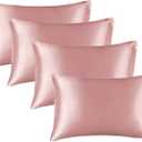 BEDELITE Satin Pillowcase for Hair and Skin, Super Soft Similar to Silk Pillow Cases 4 Pack with Envelope Closure, Cooling Pillowcases for Women Men (20"x36" King Size, Pink