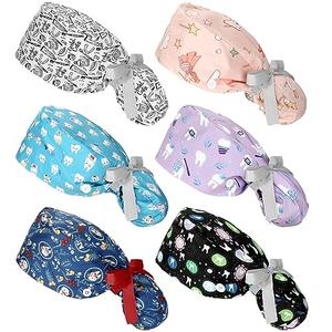 Honoson 3 Pcs Dental Scrub Caps Women Dentist Nursing Hats Adjustable Bouffant Nurse Hats Ponytail Turban Caps