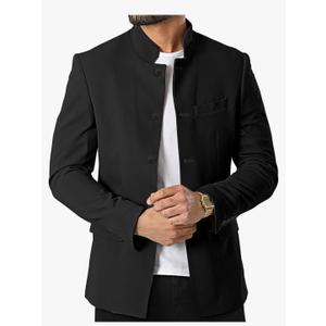 Mens Casual Suit Blazer Jackets Stand Mandarin Collar Lightweight Lined Business Dress Sport Coats, Black, Medium