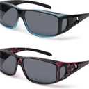 Fit Over Wrap Sunglasses Polarized Lens Wear Over Eyeglasses 100% UV Protection for Men and Women (2 Pack: Black Blue Gradient Frame With Grey Lens and Purple Havana Frame With Grey Lens)