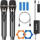 Wireless Microphones, Dual Karaoke Microphone System, Microfonos Inalambricos with Rechargeable Receiver, Cordless Dynamic Mic Micro Set for Singing, Wedding, DJ, Party, Speech,Gray