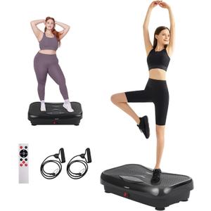 Whole Body Vibration Plate Exercise Machine – Power Vibrating Plate for Lymphatic Drainage Weight Loss, Shake Plate Exercise Platform with Touch Screen & Resistance Bands, Equipment for Women Men