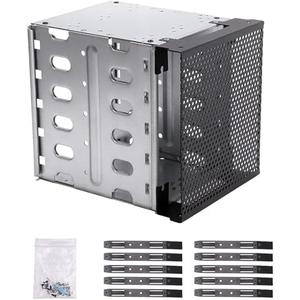HAKUNA Hard Drive Rack, 5X3.5inch SATA SAS HDD Hard Drive Cage Adapter Rack Bracket for Hard Drive Internal Mounting Adapter Hard Driver Tray with Fan Space for Computer, Silver