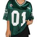 Floerns Women's Football Jersey Shirts for Women Oversized Sports Jersey Letter Print V Neck Team Shirts Half Sleeve Custom Jersey Green Large