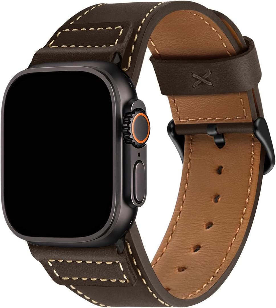 Wristitani Leather Bands Compatible With Apple Watch Band 49mm 46mm 45mm 44mm 42mm 41mm 40mm for Men, Top Genuine Leather Replacement Strap for iWatch Ultra2 Ultra Series 10 9 8 7 SE2 SE 6 5 4 3, Size: 49/46/45/44/42mm(Series 3)