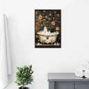 HQPCNGZ Vintage Ghost And Black Cat In Bathtub Posters Cute Bubblebath Flower Canvas Wall Art Spooky Halloween Prints Painting For Bathroom Home Bedroom Dorm Wall Decor 12x16in Unframed
