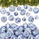 Liliful 32 Pcs White and Blue Christmas Chinoiserie Ornaments Ball Fabric Wrapped Hanging Christmas Ball Decorative Tree Ornaments for Xmas Party Supplies (1.57inch,2.36 Inch)