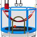 BLUERISE 55IN 6FT Toddler Trampoline for Kids Indoor Outdoor Play for Kids Trampoline Basketball Hoop Attachment with Enclosure Net Easy to Assemble