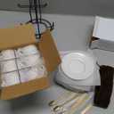 YHOSSEUN Espresso Cups Set with Saucers and Metal Stand Coffee Cup Set of 6 4 oz Cappuccino Cups Teacup for Tea Party - White