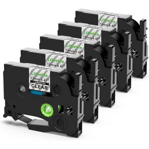 Labelife 5-Pack TZe TZ Tape 12mm 0.47 Laminated Clear Label Tape TZe-131 Replacement for Brother Label Maker Tape Clear TZe131 TZ-131 for Brother P Touch PT-D210 PT-D220 PT-H110 PT-D400 PT-D600 PTD200 (Black on Clear)