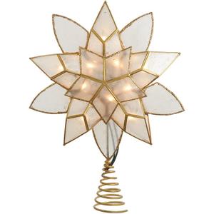 Kurt Adler 11.75-Inch UL 10-Light Gold Tin Double Point Capiz Star Treetop