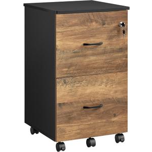 VASAGLE 2-Drawer File Cabinet, Locking Filing Cabinet for Home Office, Small Rolling Printer Stand, A4, Letter-Size Hanging Files, Assembly Required, Honey Brown and Ink Black ULCD027B01