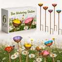 Teenyyou 6 Pcs Bee Watering Station for Garden Bee Metal Watering Cups Butterfly Water Feeder Small Insects Bath Bowl Cups Metal Stakes for Outdoor Garden Decor (Colorful)