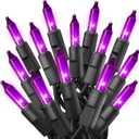 PREXTEX 100 Count Purple Halloween Lights - 20 ft Incandescent String Lights with Black Wire - Violet Indoor and Outdoor Light for Halloween Parties, Christmas Holiday Decorations, Fences and Patios
