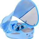 Mambobaby Non-Inflatable Baby Pool Float with Tail and Canopy UPF 50+ Sun Protection No Flip Over Infant Swim Float Skin-Friendly Mambo Float Swim Trainer Solid Baby Swimming Ring, adjustable