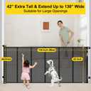 Reinforced 42 Tall x 130 Extra Wide Retractable Baby Gates Extra Tall Pet Gate for Wide Openings Long Dog gate with Rods to Prevent Crawling Through, Dog Gates for Doorways Indoor Outdoor, Black