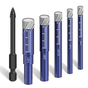 6 PCs Diamond Drill Bits Set for Porcelain, Ceramic, Glass & More - Versatile Tile Drill Bits for Efficient, Precise Drilling (Blue)