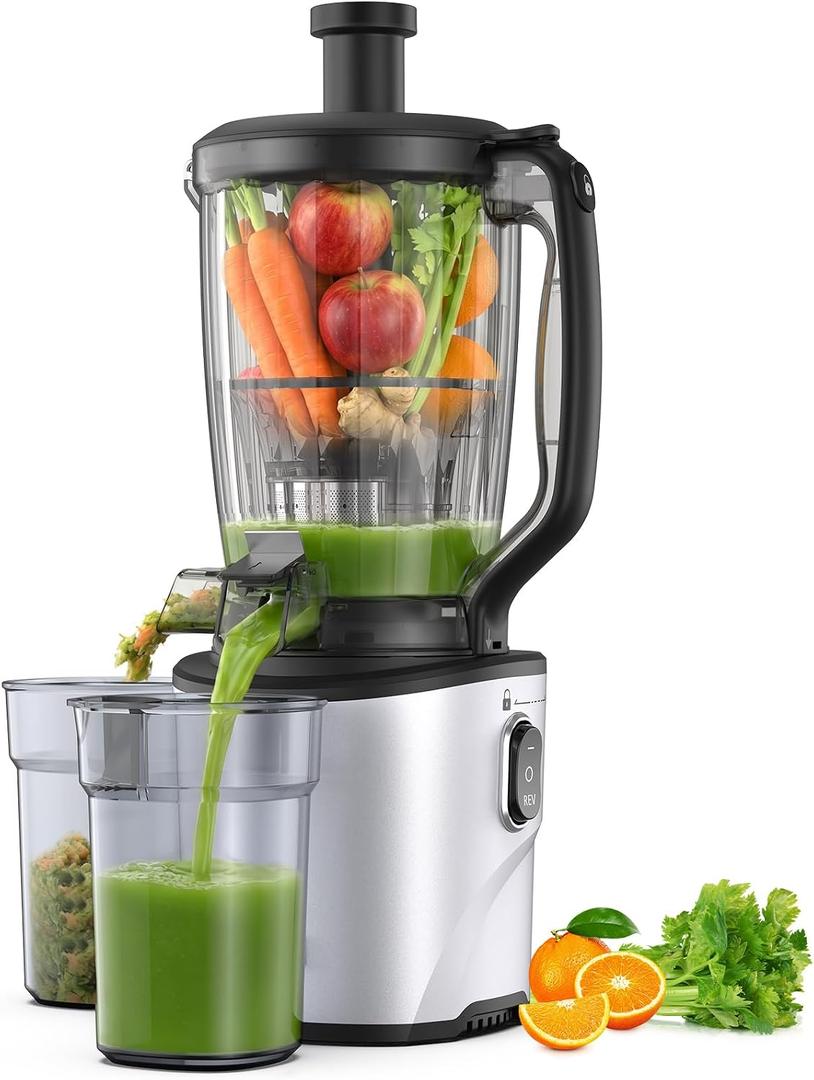 Cold Press Juicer 2026 Upgrade, 6.5" Wide Feed Chute Masticating Juicer, 2.95L Large Capacity Slow Juicer for Whole Fruits & Vegetables, High Juice Yield, Easy Clean, BPA Free for Family