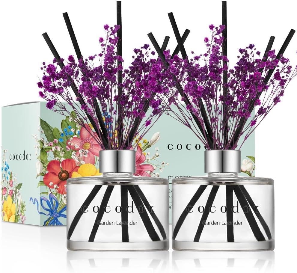 COCODOR Preserved Real Flower Reed Diffuser/Garden Lavender / 6.7oz(200ml) / 2 Pack/Reed Diffuser Set, Oil Diffuser & Reed Diffuser Sticks, Home Decor & Office Decor, Fragrance and Gifts (Real Flower/6.7Ounce/2Pack)