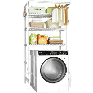 Ulif U11 Over Washer and Dryer Shelves, 3 Tiers Laundry Room Storage and Organizer Standing Shelf, Metal Freestanding Clothes Drying Rack, 33.9" W x 19.7" D x 77.6" H, White (U11, White)