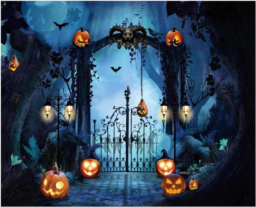 10X8FT Horror Cemetery Iron Gate Scary Halloween Photo Background for Photography Halloween Party Decorations Wall Decor Photo Studio Decoration Supplies DH-705