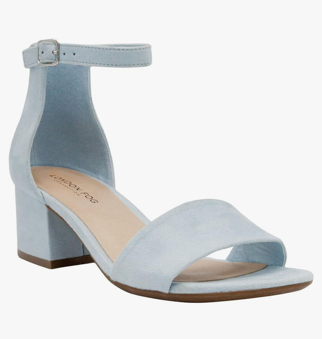 LONDON FOG Women's Nikki Low Two Piece Block Heel Dress Shoe Ladies Ankle Strap Pump Sandal 9.5