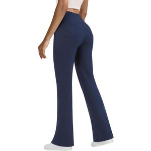 Yoga Pants with Pockets for Women, High Waist Tummy Control Bootcut Flare Leggings Workout Work Pants (Medium, Navy Blue)