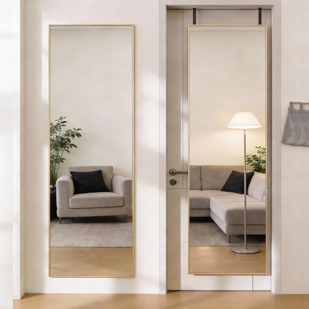 DUMOS 47"x14" Full Length Door Mirror, Full Body Mirror, Gold