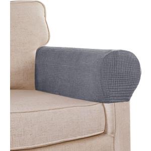 Stretch Sofa Arm Covers Spandex Jacquard Anti-Slip Couch Arm Covers with Sticker Furniture Armrest Protector for Sofa Couch Chair Recliner, Set of 2, Grey