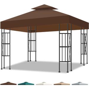 10x10 Canopy Replacement Top Cover Canopy Top Replacement Double Layer Vented Sunshade Cover Fits Standard 10'x10' Outdoor Gazebo Frame for Backyard/Patio/Garden Waterproof UV Resistant (Brown)