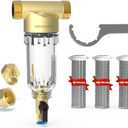 WHC40 Sediment Filter, 40 & 100 & 200 Micron Reusable Spin Down Sediment Water Filter, Whole House Water Filter for Well Water, Home Pre-filtration System, 1" MNPT + 3/4" FNPT + 3/4"MNPT
