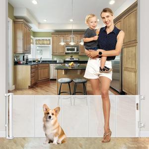 22 Inch Tall Retractable Baby Gates for Dogs, Easy Step Over Pet Gate Mesh Baby Gate Retractable Gates for Dogs, 55" Wide Reinforced Retractable Dog Gate Short Baby Gate Puppy Gates for Doorways/White