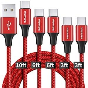 USB C Cable Fast Charging, 5-Pack 10/6.6/6.6/3/3 ft Braided USB A to C Type Charger Cord Compatible with Galaxy A10e A20 A51 A71 S20 S10 S9 Plus Note 10 9