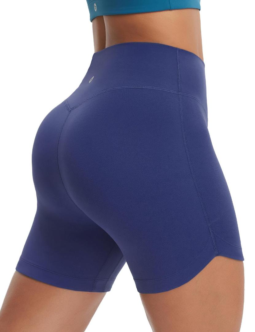 baleaf Womens 5" Biker Shorts High Waisted Workout Spandex Short Tummy Control Gym Yoga Athletic with Pocket Navy Blue L