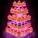 YestBuy Cupcake Stand  5 Tier Premium Cupcake Holder  Acrylic Cupcake Tower Display  Cady Bar Party Dcor Acrylic Display for Pastry + LED Light String  Ideal for Weddings, Birthday (Pink)