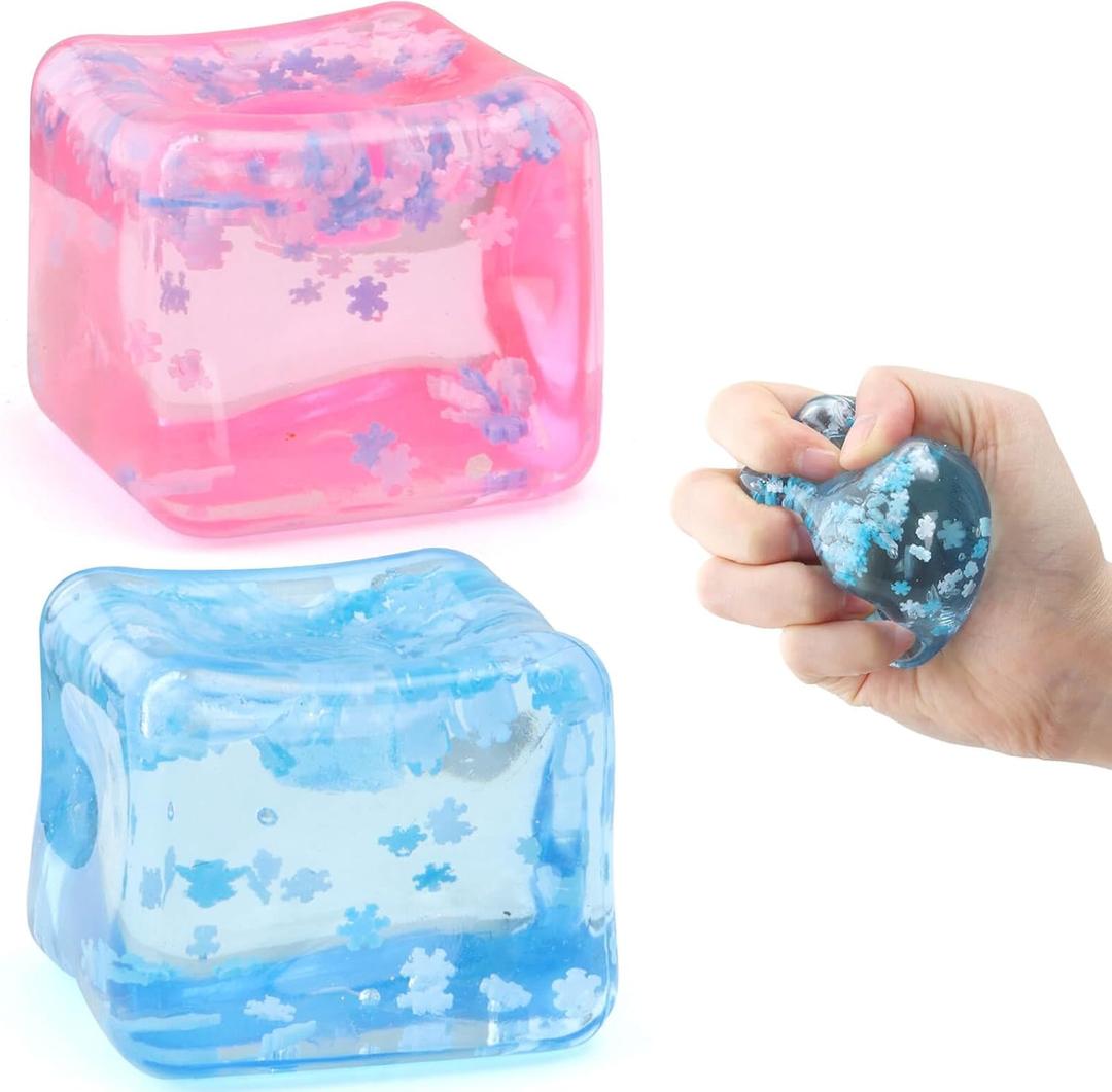 Chridark Ice Cube Fidget Toy for All Ages: 2 Pack Sensory Squishy Fidget Toys, Square Stress Balls, Classroom Prizes, Anxiety Relief Stress Cube Gift for Kids Teens Adults