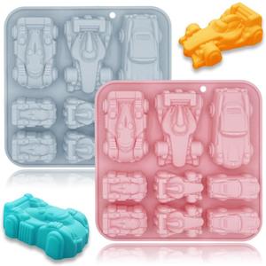 2 Pack Cute Car Silicone Molds 3D Race Car Themed Baking Mould Tray DIY Baking Tool for Crayons Chocolate Cake Dessert Candy Mousse Pastry Handmade Soap Cupcake Topper