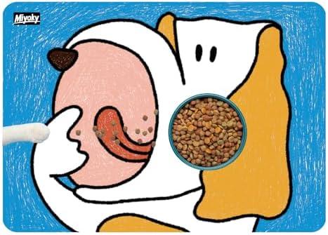 Miyoky Large Dog Food and Water Mat - Non-Slip, Absorbent, Easy Clean Pet Feeding Placemat, Waterproof Quick Dry for Messy Drinkers in Blue (27.5"x19.6")