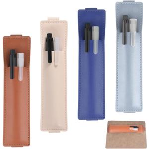 Thinp 4 Pcs Adjustable Pen Holder for Notebook, Pen Holder Strap Elastic Notebook Pens Holders PU Leather Pens Sleeve Pouch for Journal Planner Pencil Holders for Book Binder School Office Supplies