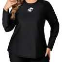JOYBIK Women Plus Size Long Sleeve Rash Guard Built in Bra Swim Shirt and Shorts with Pockets UPF50+ Two Piece Swimsuit Black, XL