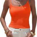 EXLURA Women Summer Crochet Crop Tops Sleeveless Spaghetti Strap Tank Cami Knit Y2K Clothes Boho Resort Beach Going Out Tops (Orange, S)