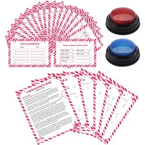 30 Pcs Valentine's Day Friendly Feud Game with 2 Answer Buzzers,Cupid Card Friendly Feud Quiz,Roomantic Feud Card Game for Adults Couples,Trivia Quiz,Fun Galentine's Day,Office, Team Building