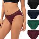 INNERSY Women's Cotton Bikini Underwear High Cut Lace Hipster Panties 4-Pack (XX-Large)