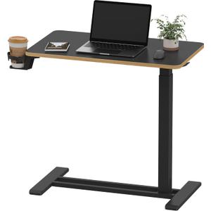 SANODESK Medical Adjustable Overbed Bedside Table with Hidden Casters, Pneumatic Mobile Laptop Computer Standing Desk Cart with Tray, Hospital and Home Use(27.6" W x 15.7" D, Black) (Small)