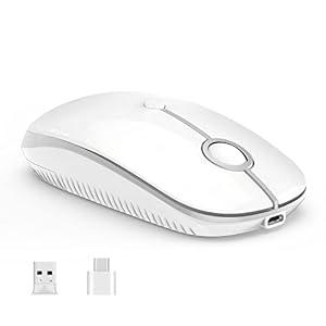 VssoPlor Type C Wireless Mouse, USB C MacBook Wireless Mouse Dual Mode Cordless Mice with USB and Type C Receiver Compatible with PC, Laptop, MacBook and All Type C Devices-White Silver