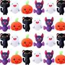 Soulchen 24 Pcs Halloween Plush Bulk Halloween Kawaii Stuffed Animals Bulk Pumpkin Ghost Bat Black Color Cat Plush Toys for Gifts Party Decorations Prizes Candy Bags