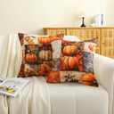 Fall Pillow Covers 18x18 Inch Set of 2 Autumn Pumpkins Maple Leaf Cushion Cases for Porch Sofa Couch Home Decoration