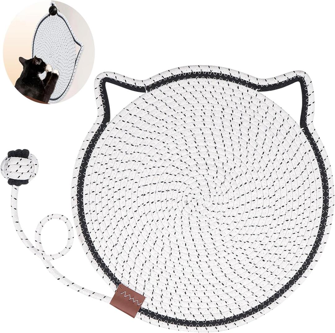 Cat Scratcher Mat, Natural Cotton Rope Cat Scratch Pad, 15.7'' Round Horizontal Floor Cat Scratching Pads for Indoor Cats, Cat Furniture Protector for Wall, Couch, Carpets, Sofas (White)